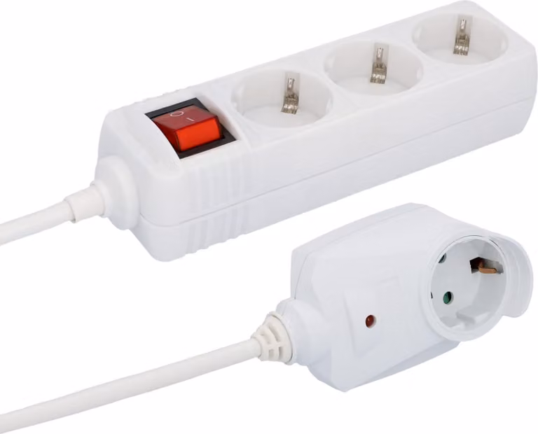Presa UNITEC con 3 prese e presa supplementare, con interruttore, 2 m, bianco