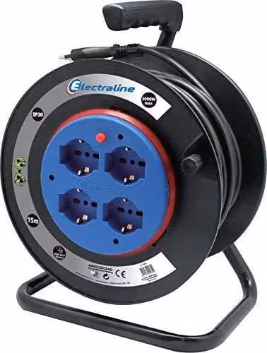 Carottatrice per cavi Electraline, colore nero, lunghezza 15 metri, cavo 3G 1,5 mm, 4 prese universali, con