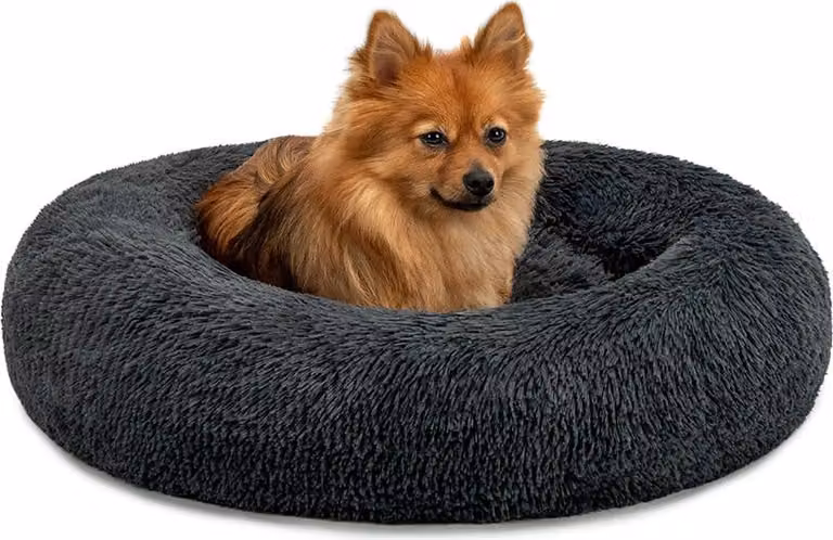 lionto Donut dog bed, divano rotondo per cani con rivestimento in peluche e borchie antiscivolo, morbido e accogliente, diametro 60 cm, grigio scuro