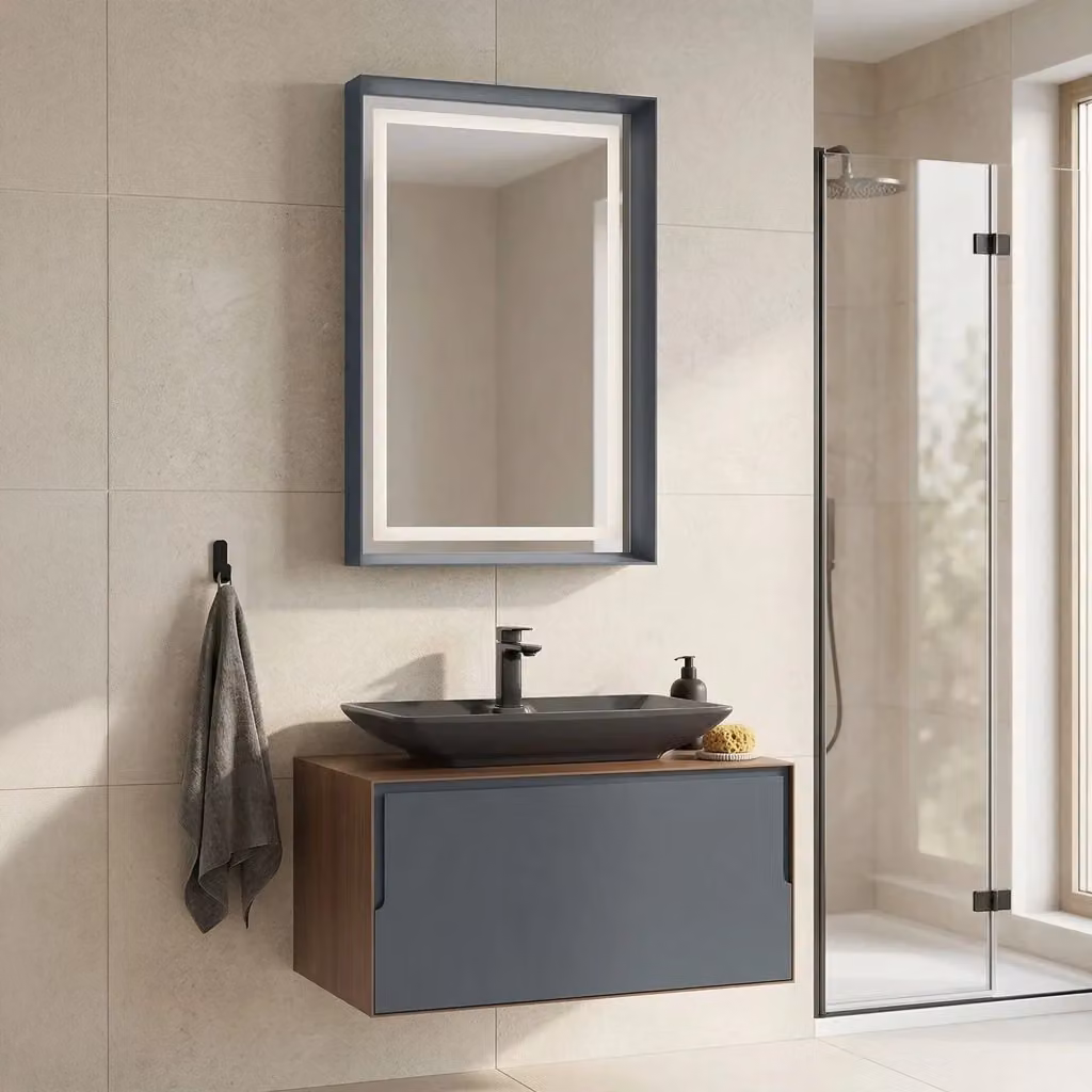 Set mobile lavabo con specchio Craft 80 HANAH HOME, colore Noce e Antracite, L 60 cm x P 50 cm x H 40 cm – 2