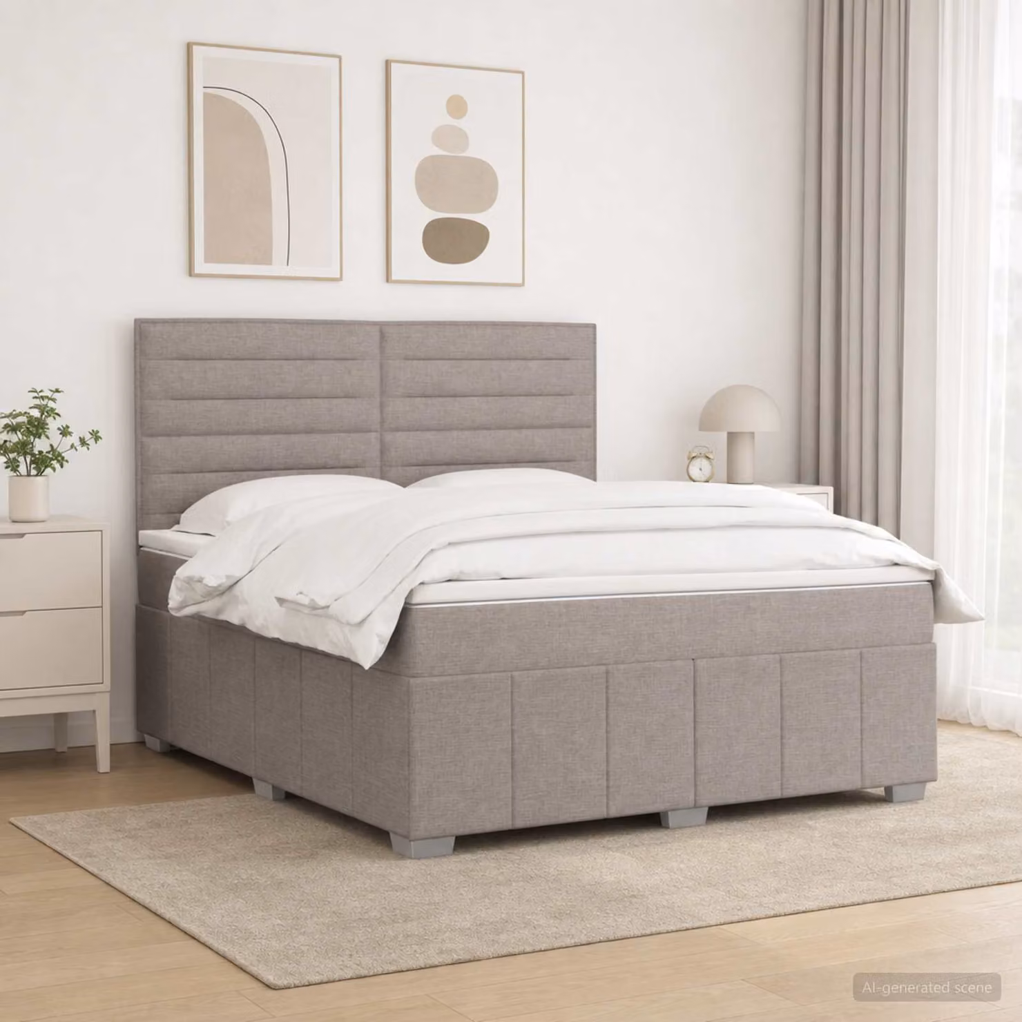 Letto box spring con materasso vidaXL in tessuto beige e grigio, L/P/H: 200 x 160 x 140,5 cm