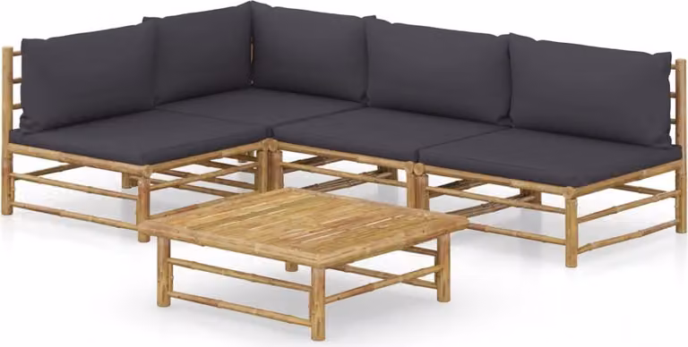 Maison Exclusive - Set da giardino da 5 pezzi con cuscini in bambù grigio scuro
