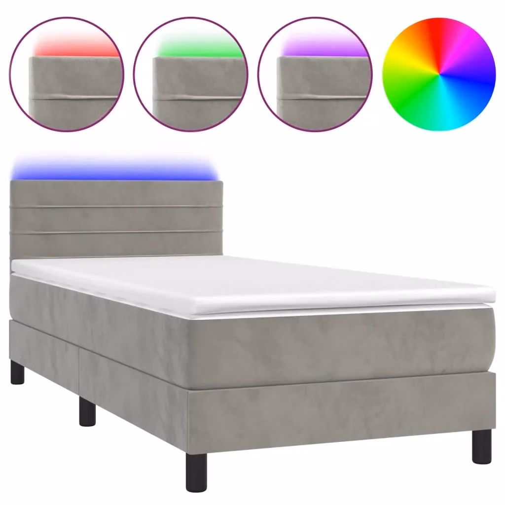 Letto Ibrido vidaXL in Velluto Grigio con Materasso, Illuminazione LED Sotto il Letto e Porte USB, L/P: 90 x 200 cm – 2