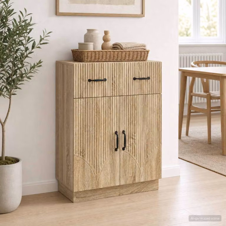 Credenza moderna vidaXL in legno ingegnerizzato color rovere sonoma, L 66 cm x P 34,5 cm x H 87 cm