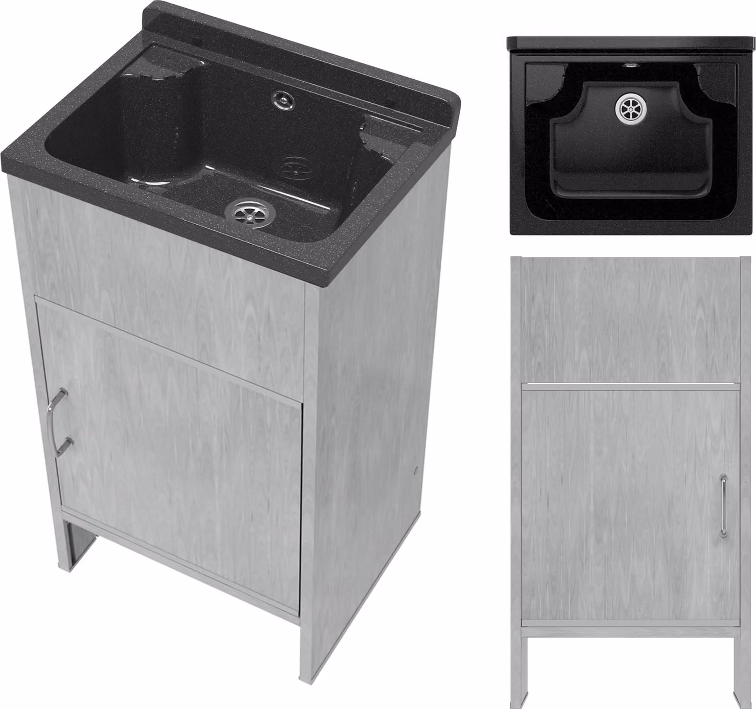 Granitan - Lavabo - Lavello - 77x41x34 cm - Nero - con sifone - Lavello - LOMA