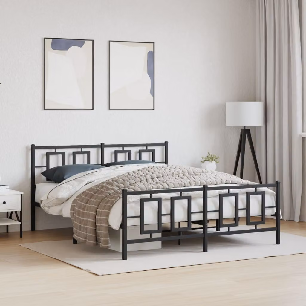 vidaXL Giroletto con Testiera e Pediera in Metallo Nero L/P: 150 x 200 cm
