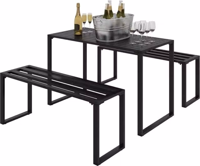 Set Giardino 4 Posti con Tavolo e 2 Panche ¨C Minimal ¨C Metallo Nero