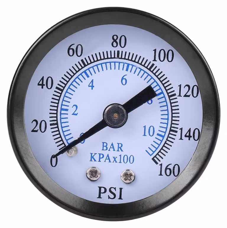 Manometro miniaturizzato da 1/8" NPT, con range da 0 a 160 psi (0-10 bar), adatto per misurare la pressione di carburante, aria, olio e acqua