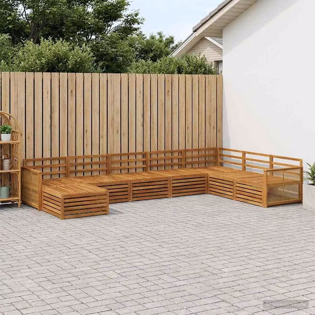 Set di divani da esterno vidaXL a forma di L composto da 8 pezzi in legno di acacia massello marrone con cuscini inclusi