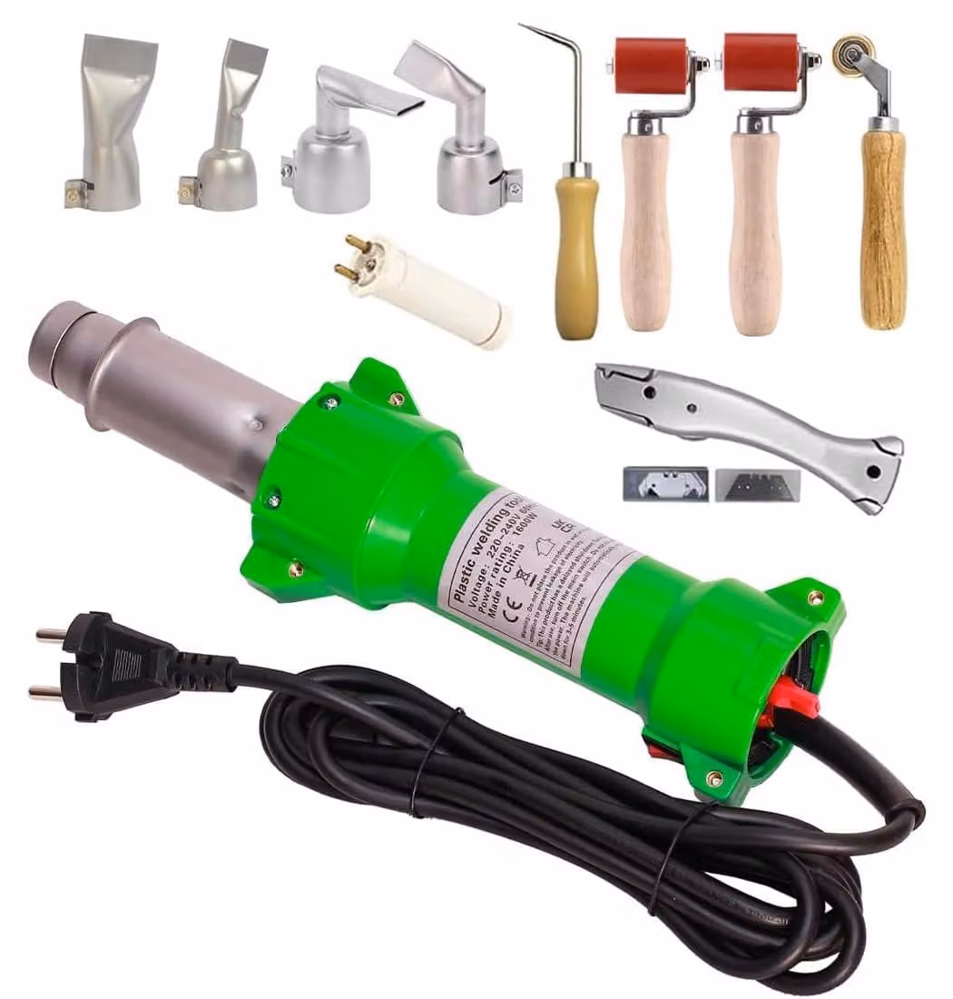 Saldatrice ad aria calda per plastica - 1600 W, temperatura regolabile - 0,9 kg, leggera - con illuminazione a LED - per lavori di incollaggio e riparazione di PE, PP, PVC