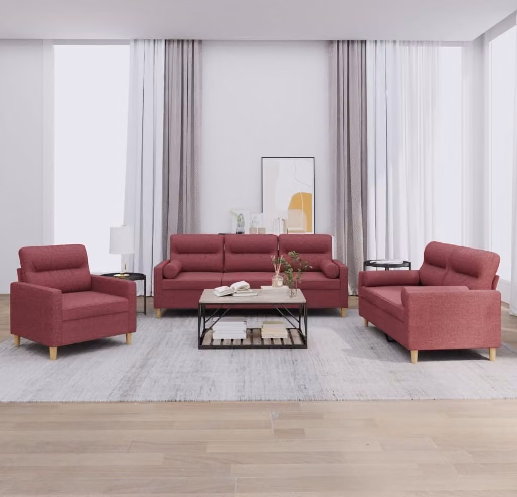Maison Exclusive - Set divano 3 pezzi con cuscini in tessuto bordeaux