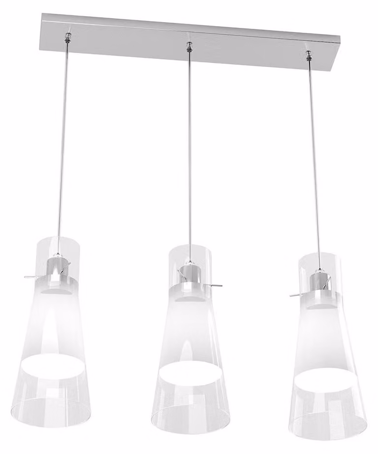 Sospensione Contemporanea Cone Metallo Cromo Vetro Bianco Satinato 3 Luci E27