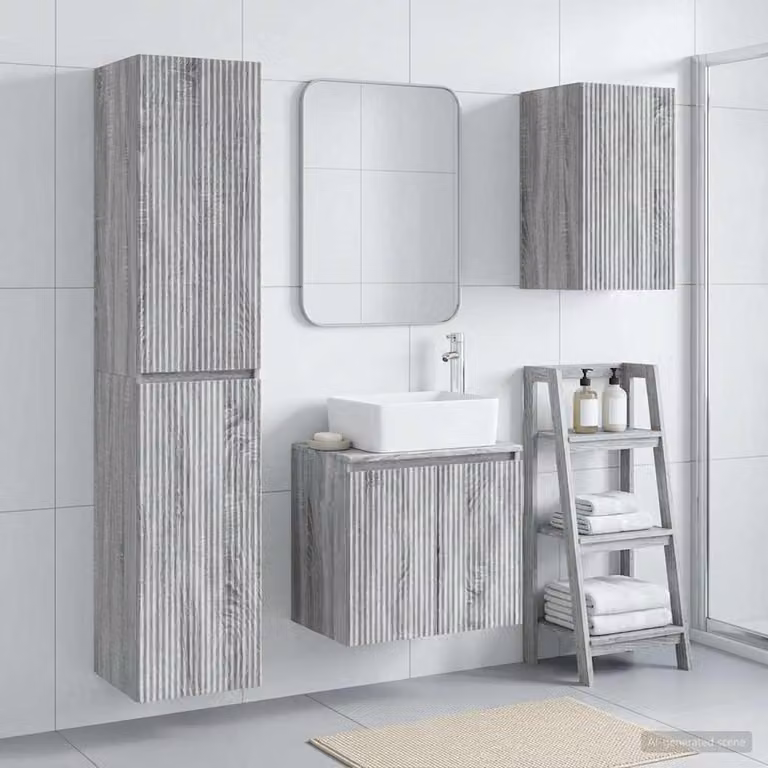 Set di mobili per il bagno vidaXL composto da 3 pezzi in stile minimalista, colore grigio, con vanità e pensili a muro