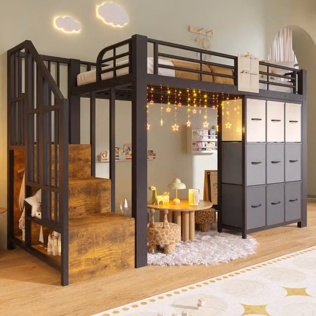Letto a castello con cassetti 90x200 cm realizzato in MDF nero e metallo