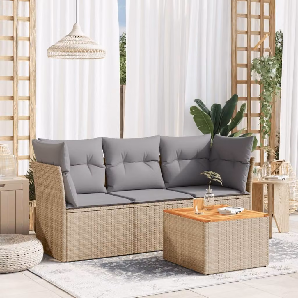 Maison Exclusive - Set Divano da Giardino 4 pz con Cuscini Beige Misto Polyrattan