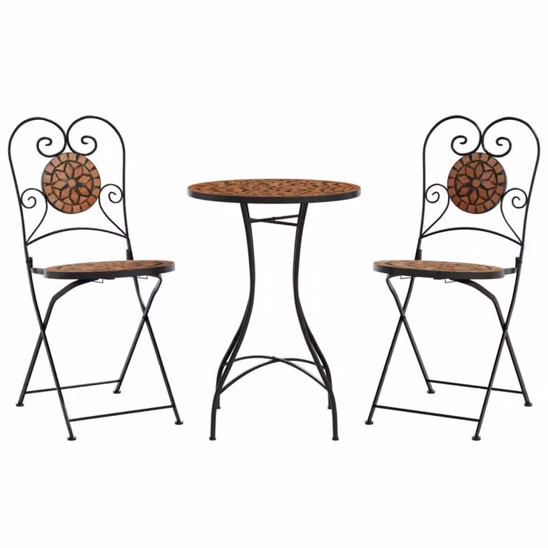 Set da Bistrot con Mosaico Terracotta in Ferro e Ceramica