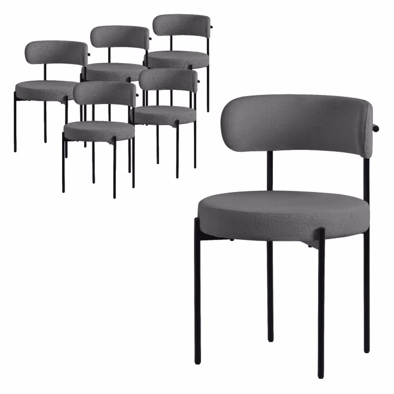 ML-Design set di 6 sedie per sala da pranzo, sedia da cucina, in tessuto teddy grigio, sedia da soggiorno con schienale, sedie imbottite con gambe in metallo, sedia lounge
