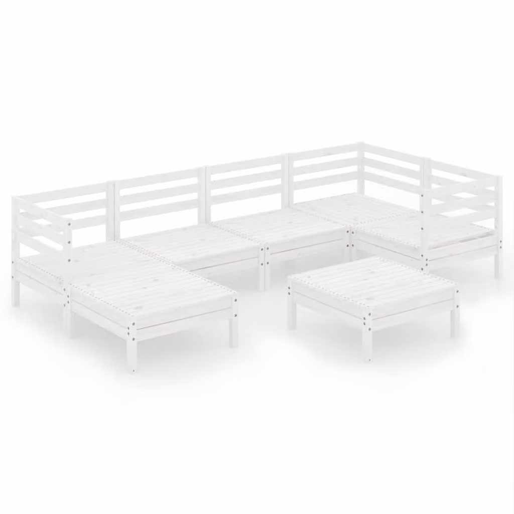 Set Salotto da Giardino 7 pz in Legno Massello di Pino Bianco