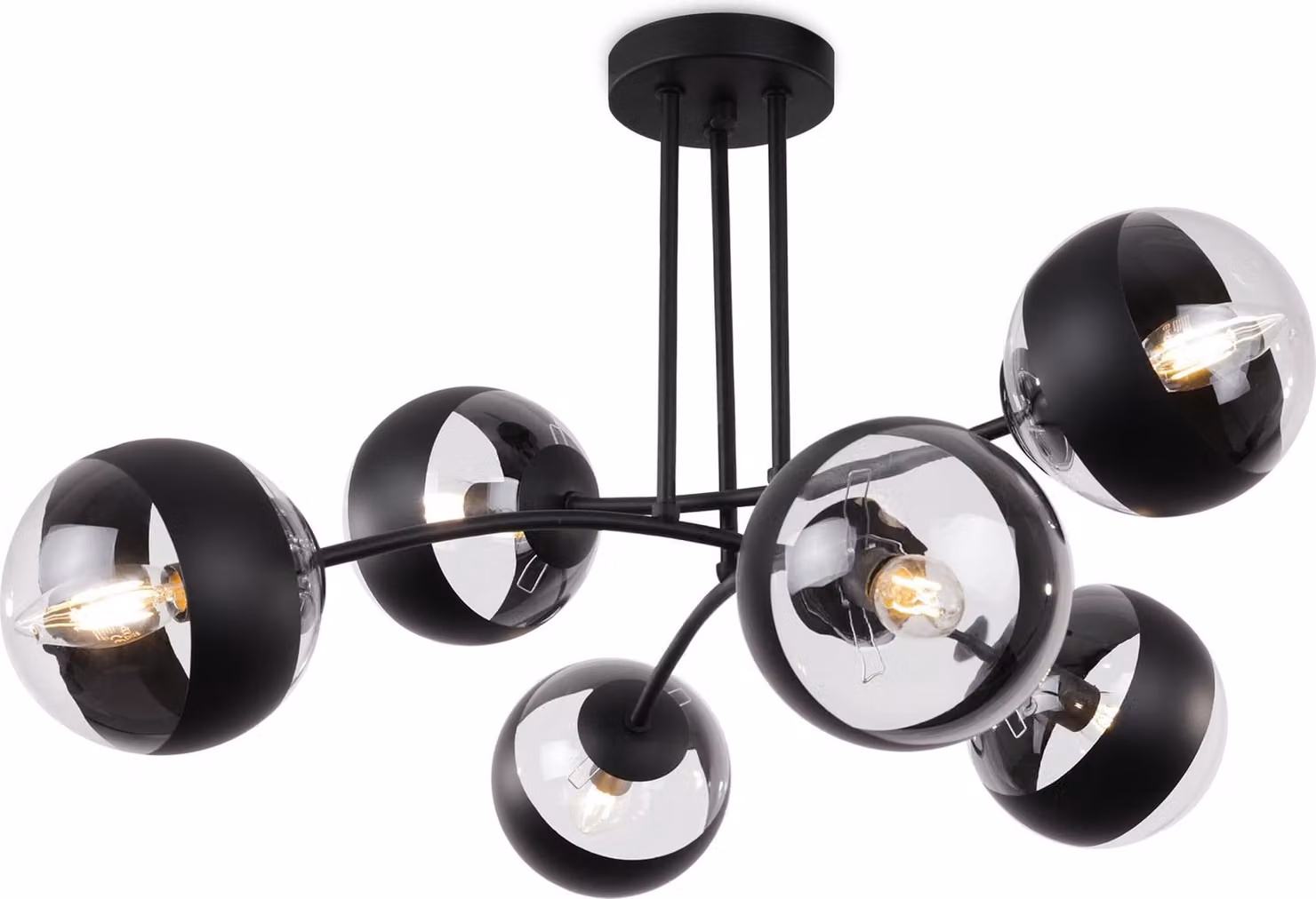Lampada da soffitto Toledo nera a 6 luci con paralumi neri E14