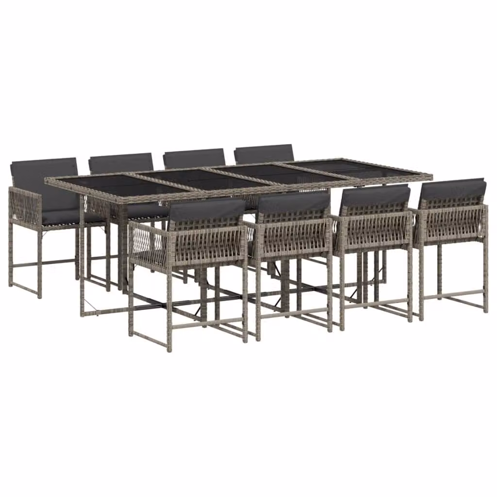 Set da Pranzo da Giardino 9 pz con Cuscini in Polyrattan Grigio