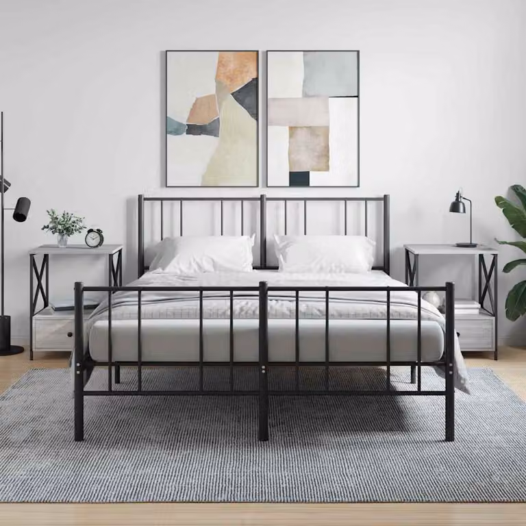 Set di 2 comodini vidaXL in stile industriale, colore grigio, in legno e metallo, L: 50 cm, P: 41 cm, H: 65 cm