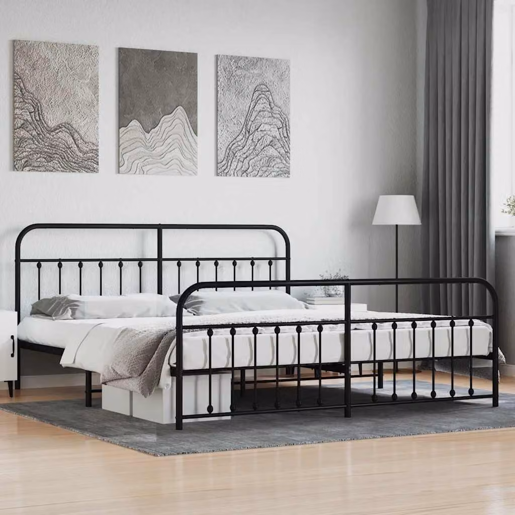 vidaXL Giroletto con Testiera e Pediera in Metallo Nero 200x200 cm