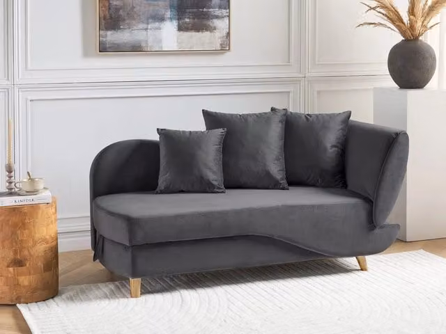 Chaise Longue BELIANI in velluto grigio scuro con contenitore e funzione letto, stile moderno per soggiorno, L/P/H: 235 x 155 x 69 cm – 1