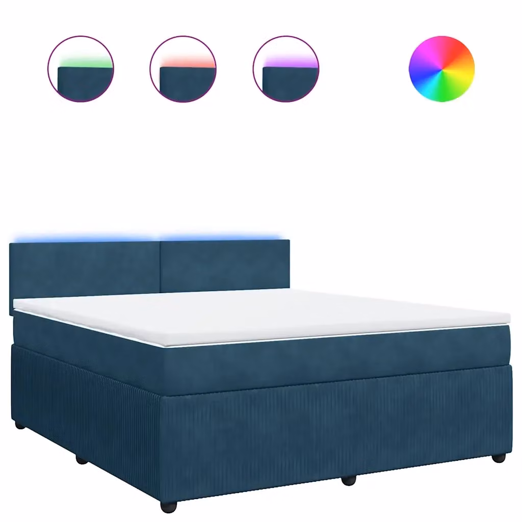 Letto a Molle Ibrido vidaXL con Materasso Blu e Bianco in Velluto, con Illuminazione Sotto il Letto e Porta USB, L/P: 180 x 200 cm – 2