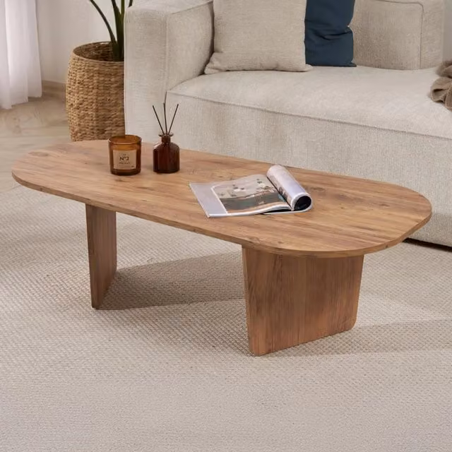 DMORA Tavolino da Salotto Ovale in Legno Rovere Marrone L: 130 cm, P: 65 cm, H: 40 cm – 1