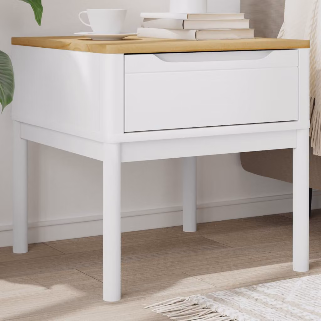 vidaXL Tavolo per lampada FLORO in legno di pino bianco L/P/H: 55 x 55 x 54 cm