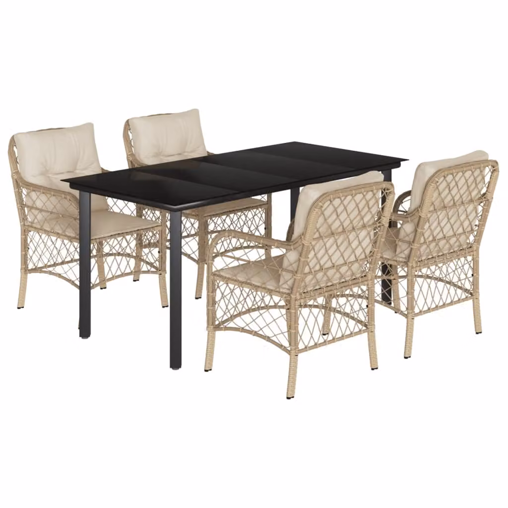 Set da Pranzo da Giardino 5 pz con Cuscini Beige in Polyrattan