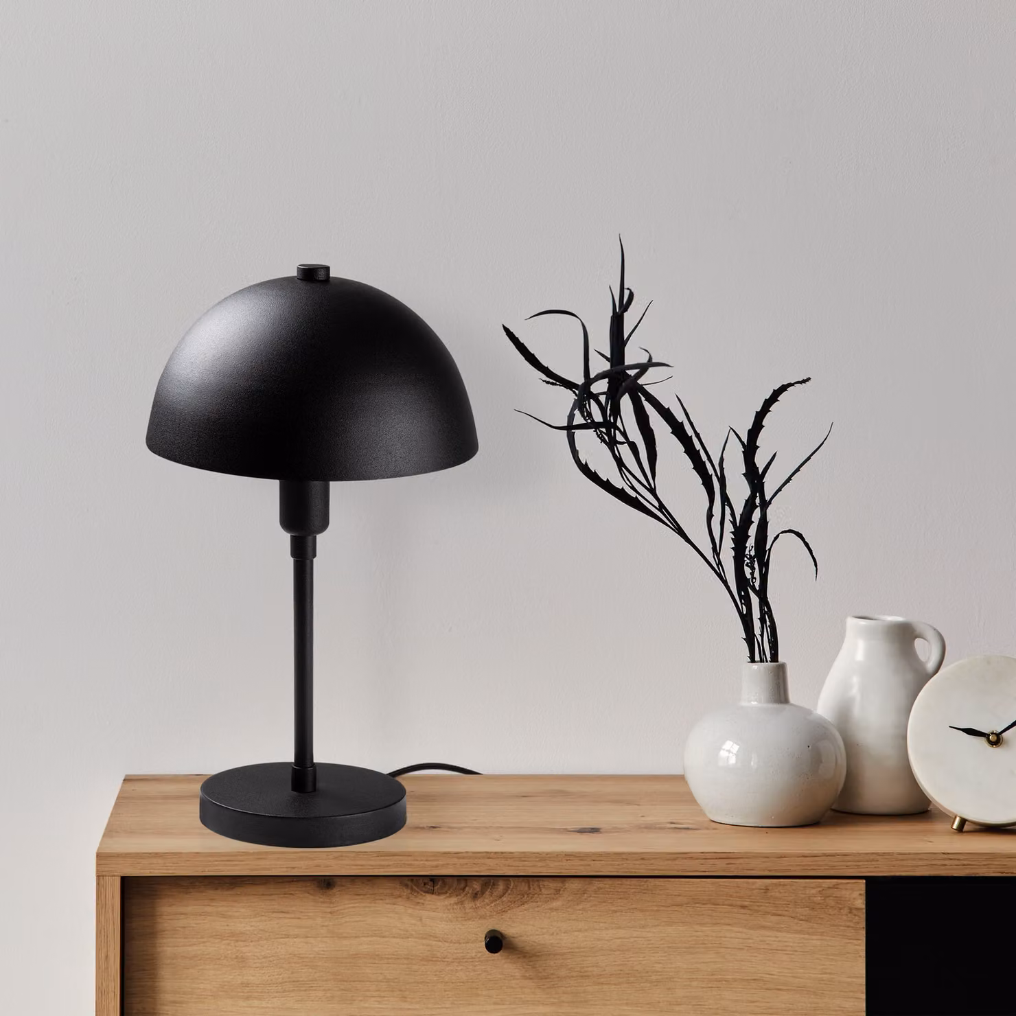 Opviq, lampada da tavolo moderna con struttura in metallo, nera, 20 x 20 x 35 cm | Attacco E14, max. 40 W, cavo da 200 cm con interruttore | Design elegante per ogni ambiente, IP20.