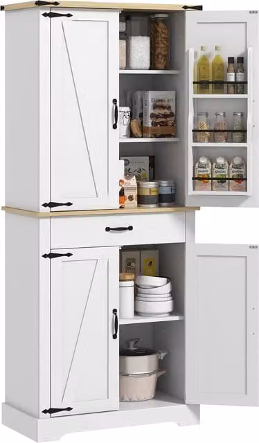 Credenza da cucina buffet HOMCOM bianca con 4 porte, 1 cassetto e ripiani regolabili, L 76,5 cm x P 40 cm x H 181 cm – 1