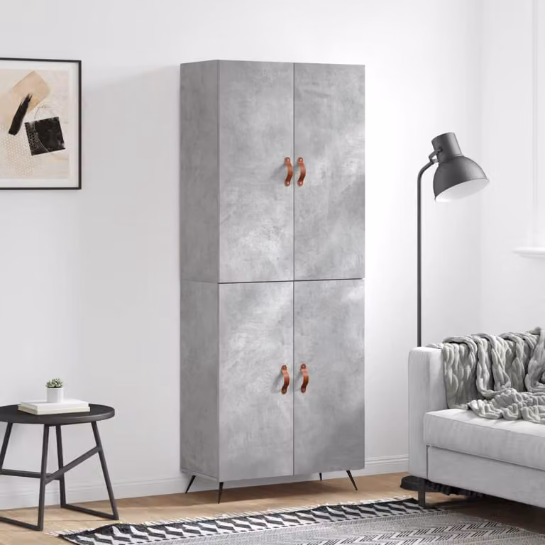 Credenza moderna vidaXL in legno e metallo, Grigio, L: 69,5 cm, P: 34 cm, H: 180 cm