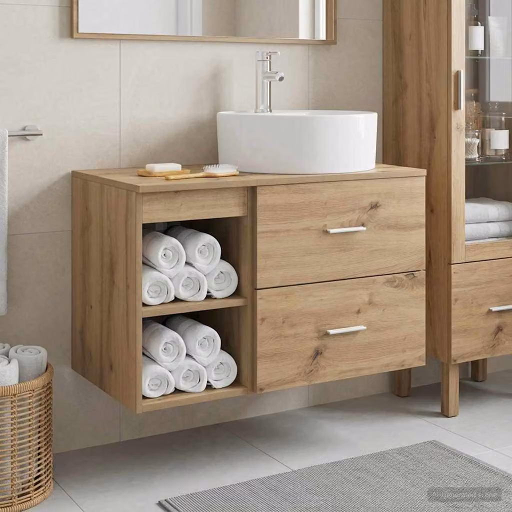 Set di mobili da bagno moderno vidaXL composto da mobile lavabo e mobile contenitore in legno marrone L/P/H: 76,0 x 44,5 x 49,5 cm e 44,5 x 34,5 x 76,0 cm