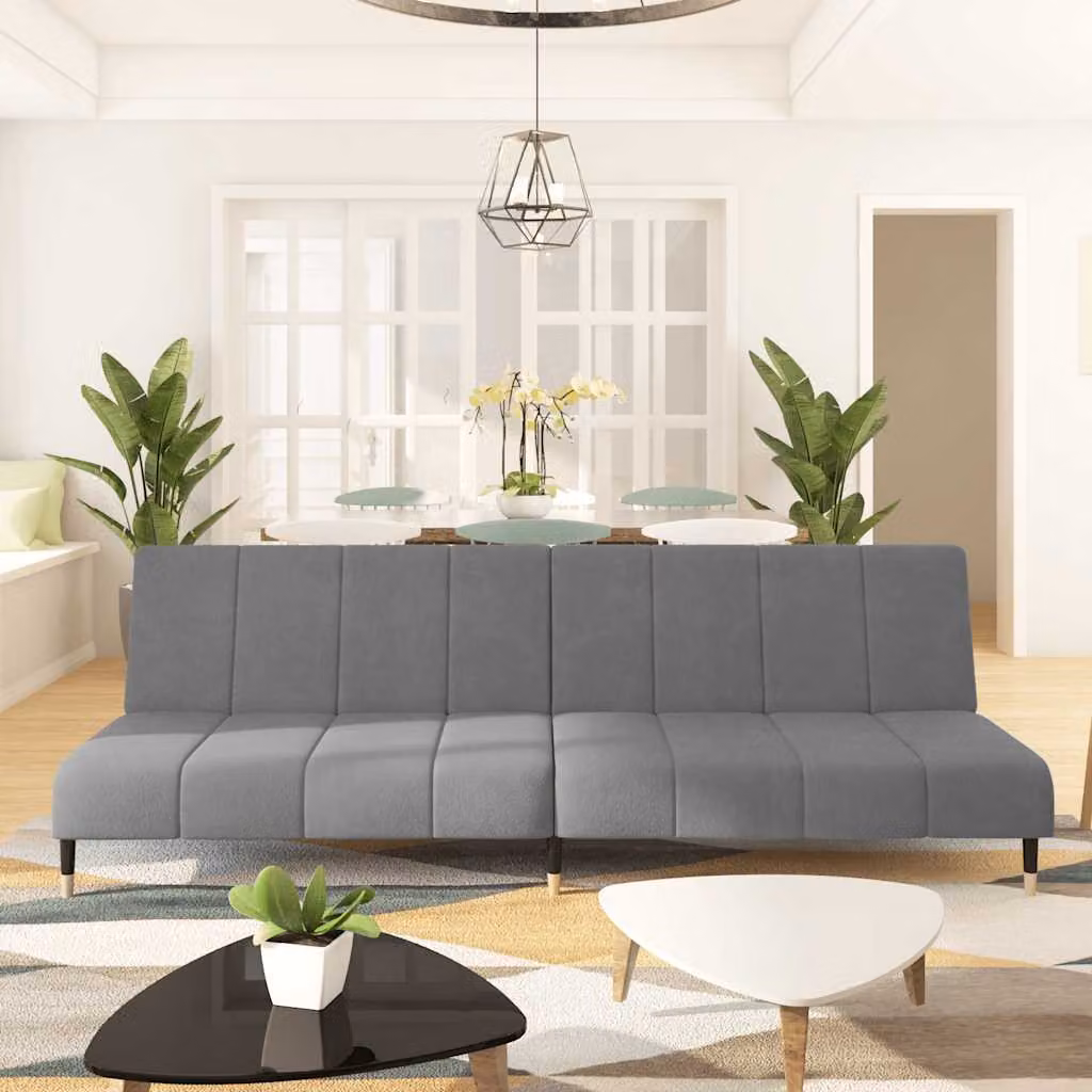 vidaXL Divano Letto Click-Clack in Velluto Grigio con Poggiatesta Regolabile per Soggiorno e Ufficio, L/P/H: 200 x 90 x 69 cm