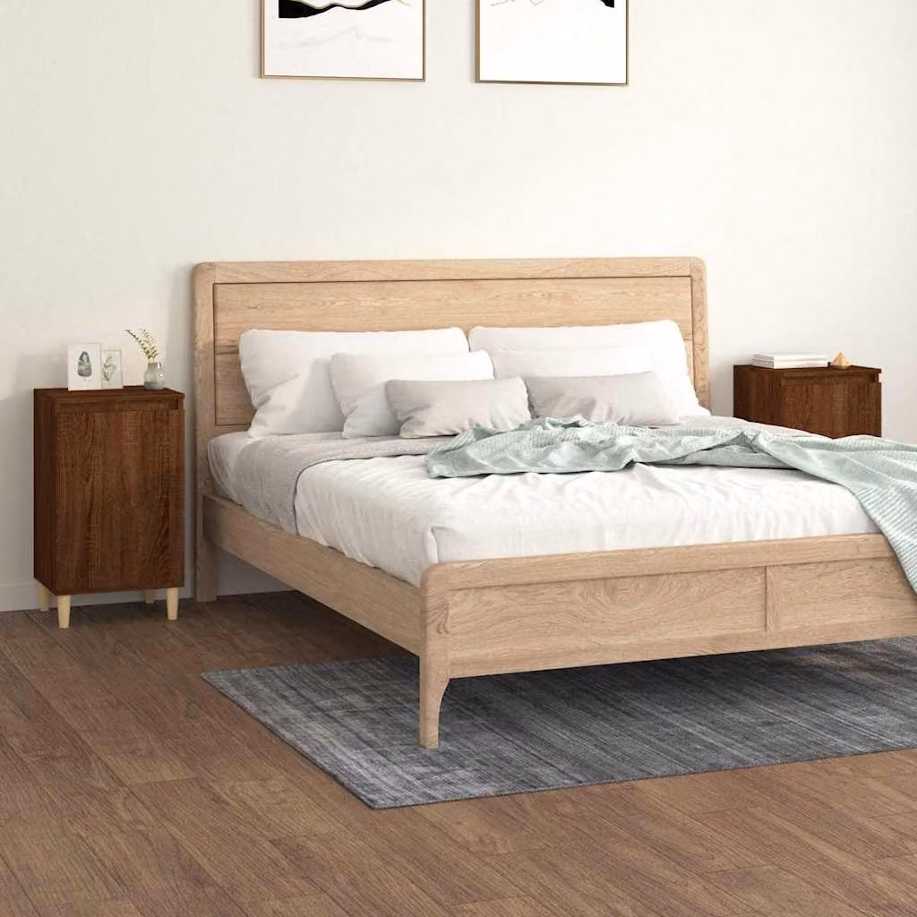 Set di 2 comodini vidaXL in legno multistrato e MDF, colore rovere marrone, L 40 cm x P 35 cm x H 70 cm