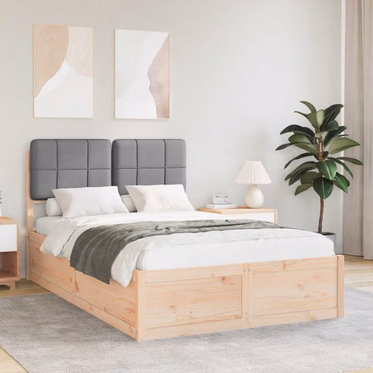 Letto con testiera rivestita vidaXL in legno di pino e tessuto grigio L/P/H: 200 x 120 x 93 cm