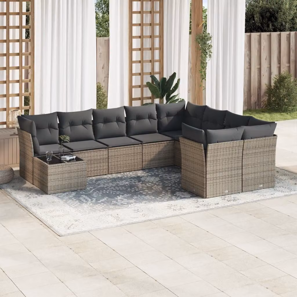Maison Exclusive - Set da giardino 10 pezzi con cuscini Grigio Poly Rattan