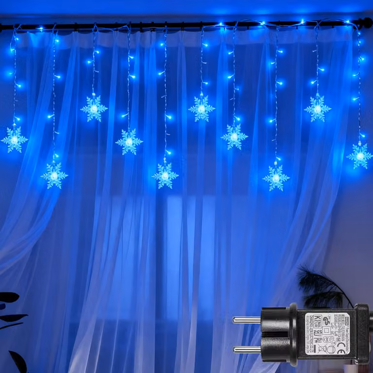LED fiocco di neve luci fata tenda luce blu 8 modalità di luce festa interna giardino finestra illuminazione di Natale