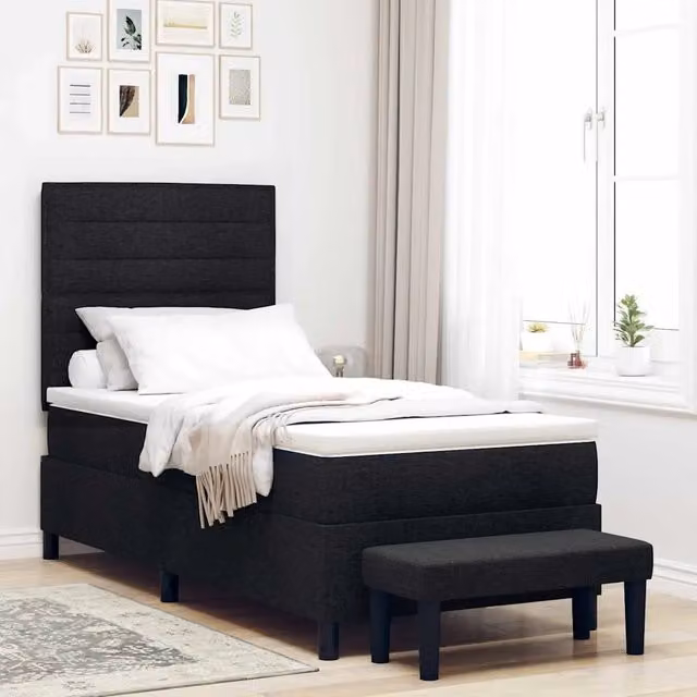 Letto Ibrido con Molle a Tasche e Testiera vidaXL, Nero, L/P: 100 x 200 cm