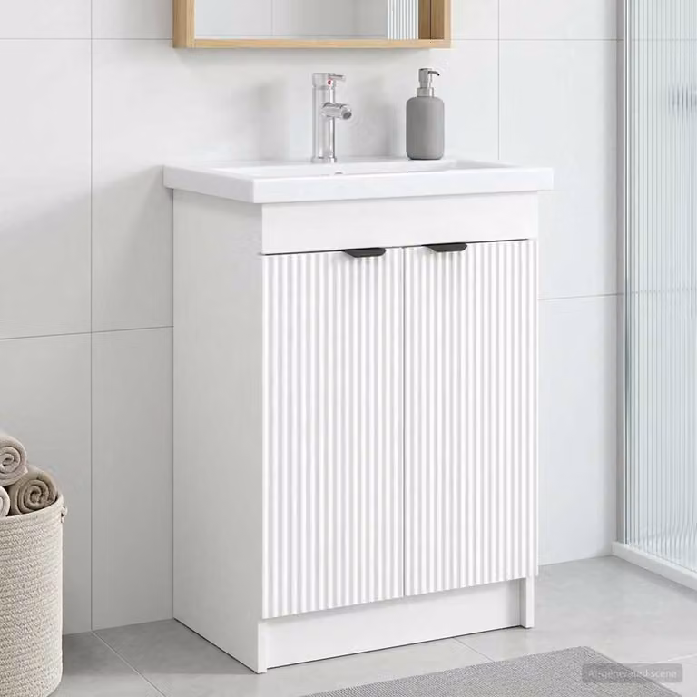 Mobiletto da bagno sotto il lavello vidaXL Bianco con ante a battente e ripiani interni L: 78,5 cm, P: 37,5 cm, H: 81 cm