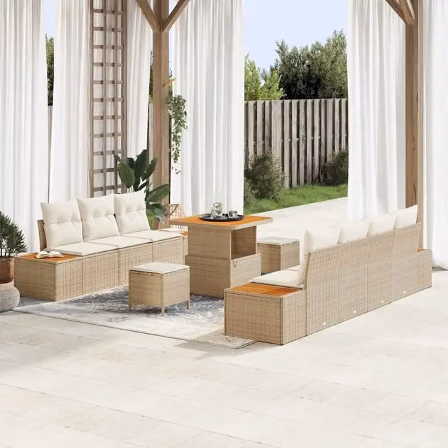 Set Divano da Giardino 10 pz Beige polyrattan 3362876