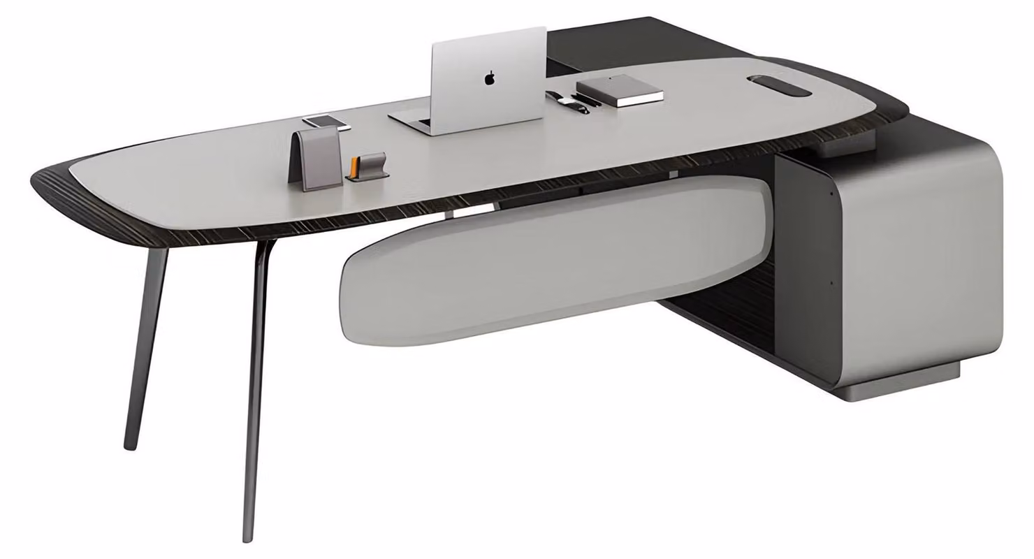 Moderner Schreibtisch Grau Schwarz mit Ablage Stauraum Elegantes Büro Design