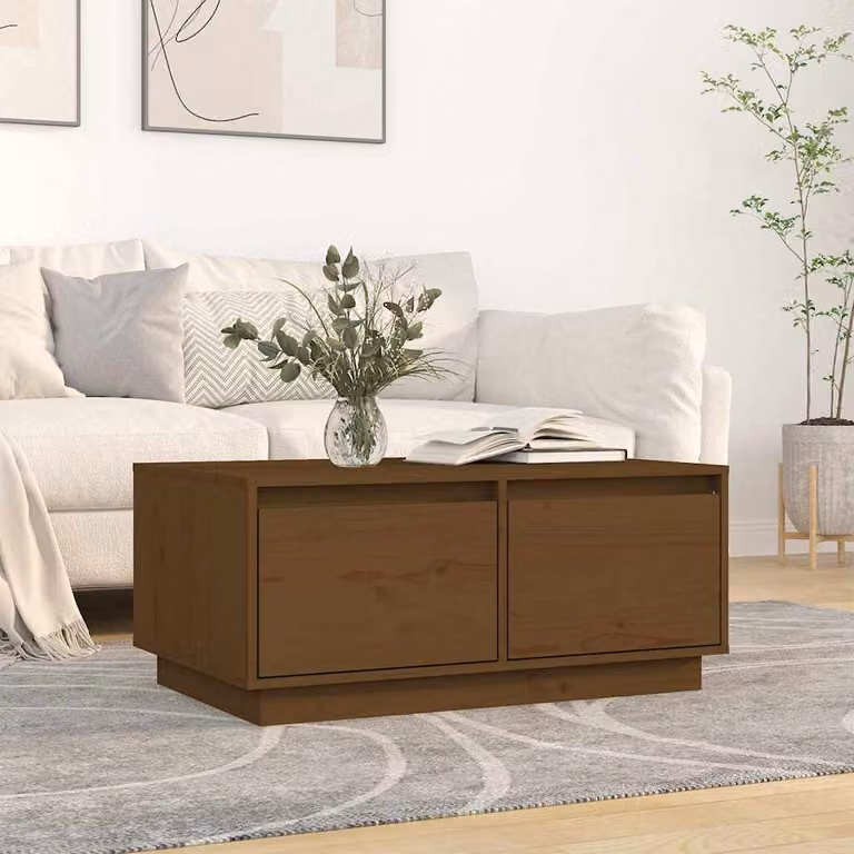 vidaXL Tavolino da Salotto in Legno di Pino Massello Marrone Rustico L: 80 cm, P: 50 cm, H: 35 cm