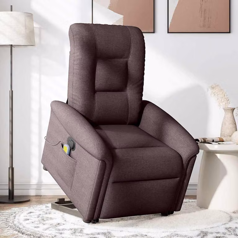 vidaXL Poltrona Alzapersona Massaggi Reclinabile Marrone Scuro Tessuto