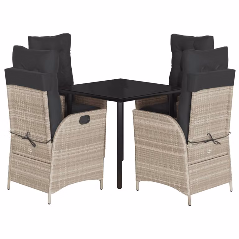 Set Pranzo da Giardino 5pz con Cuscini Grigio Chiaro Polyrattan