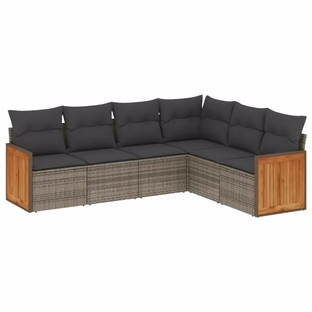 vidaXL Set Divano da Giardino a L 6 pz con Cuscini Grigio in Polyrattan e Acciaio – 2