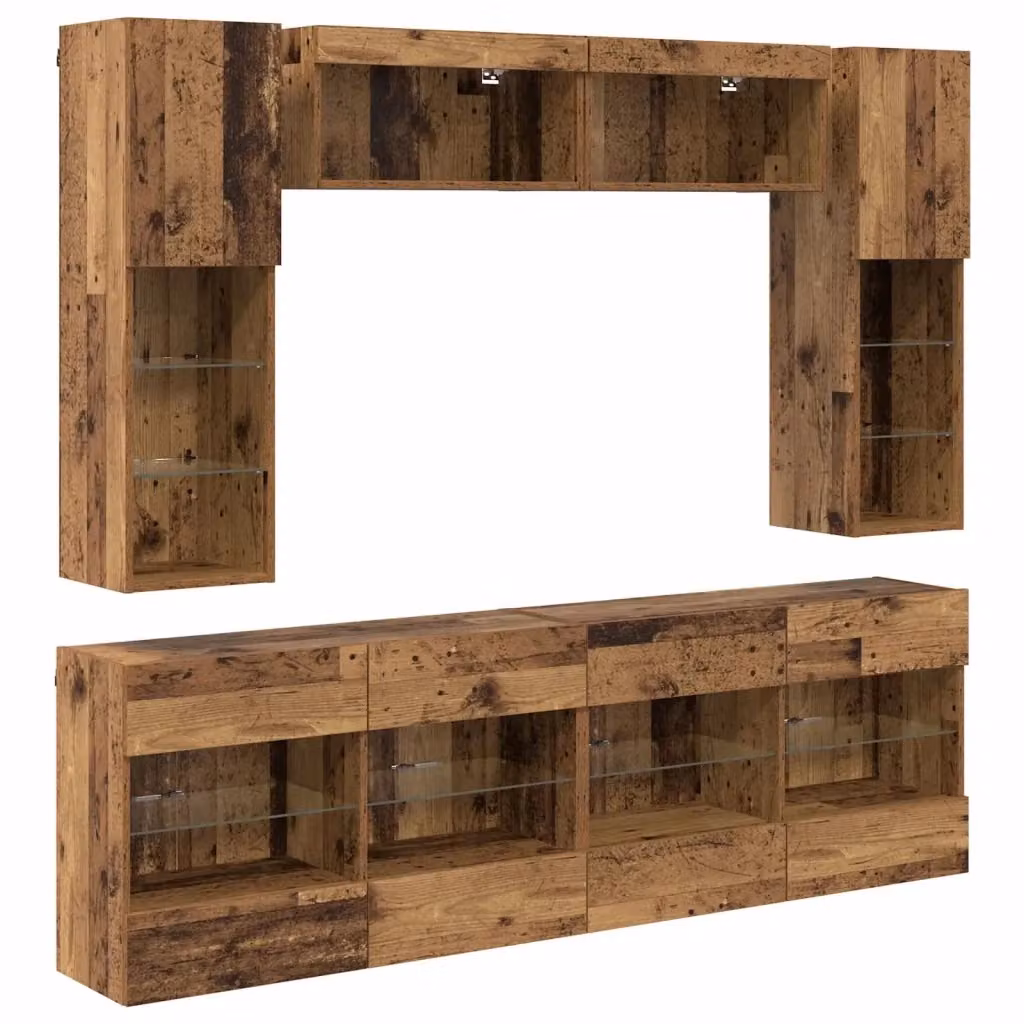 Set di 6 pezzi mobiletto TV da parete vidaXL in legno effetto rovere marrone con illuminazione LED integrata per soggiorno – 2