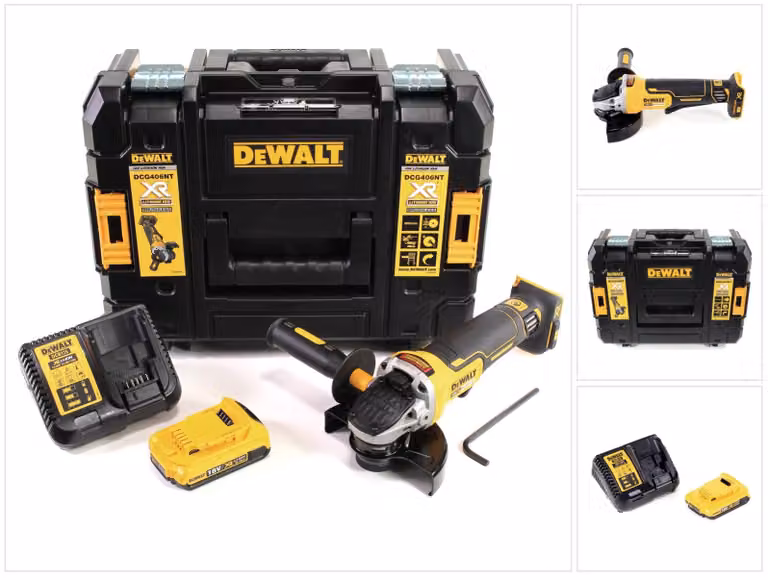 Smerigliatrice angolare a batteria DeWalt DCG 406 D1 18V 125 mm senza spazzole + 1x batteria ricaricabile 2.0Ah + caricabatterie + TSTAK